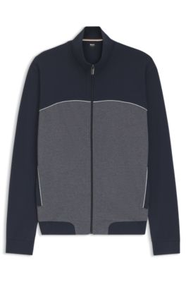 Contrast-piping jacket in a cotton blend, Dark Blue