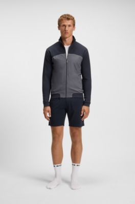 Contrast-piping jacket in a cotton blend, Dark Blue