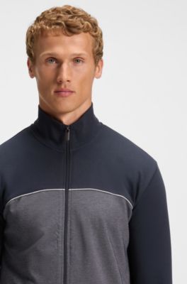 Contrast-piping jacket in a cotton blend, Dark Blue