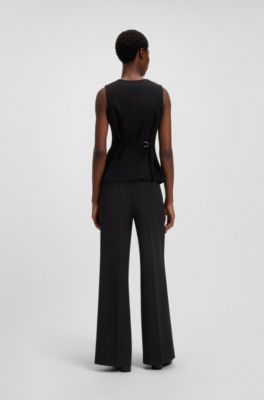 Wide-leg trousers in stretch fabric, Black