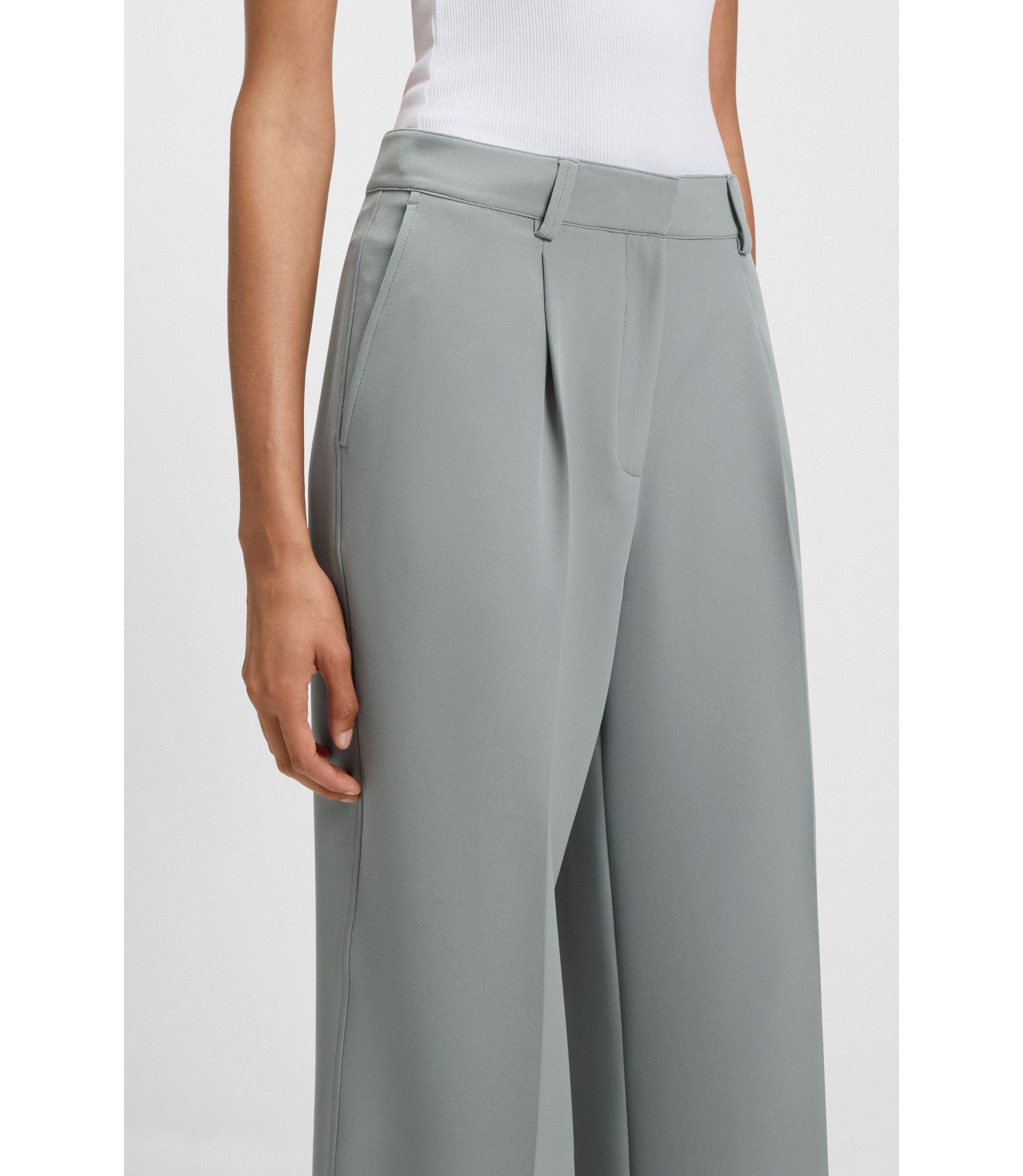 BOSS - Wide-leg trousers in stretch fabric - Turquoise