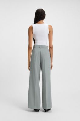 Wide-leg trousers in stretch fabric, Turquoise
