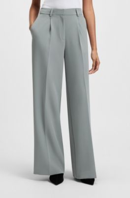 Wide-leg trousers in stretch fabric, Turquoise