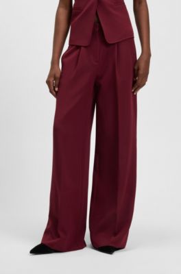 Pantalones de pernera ancha en tejido el&aacute;stico, Rojo oscuro