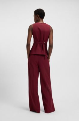 Pantalones de pernera ancha en tejido el&aacute;stico, Rojo oscuro