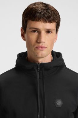 Cotton-blend zip-up hoodie with Double B monogram, Black