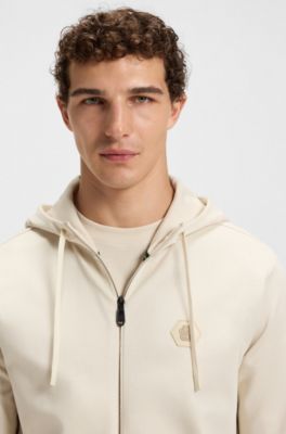 Cotton-blend zip-up hoodie with Double B monogram, White