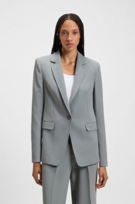Fitted blazer in stretch fabric, Turquoise