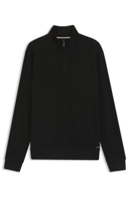 Sudadera con cuello con cremallera en algod&oacute;n con estructura de rejilla, Negro
