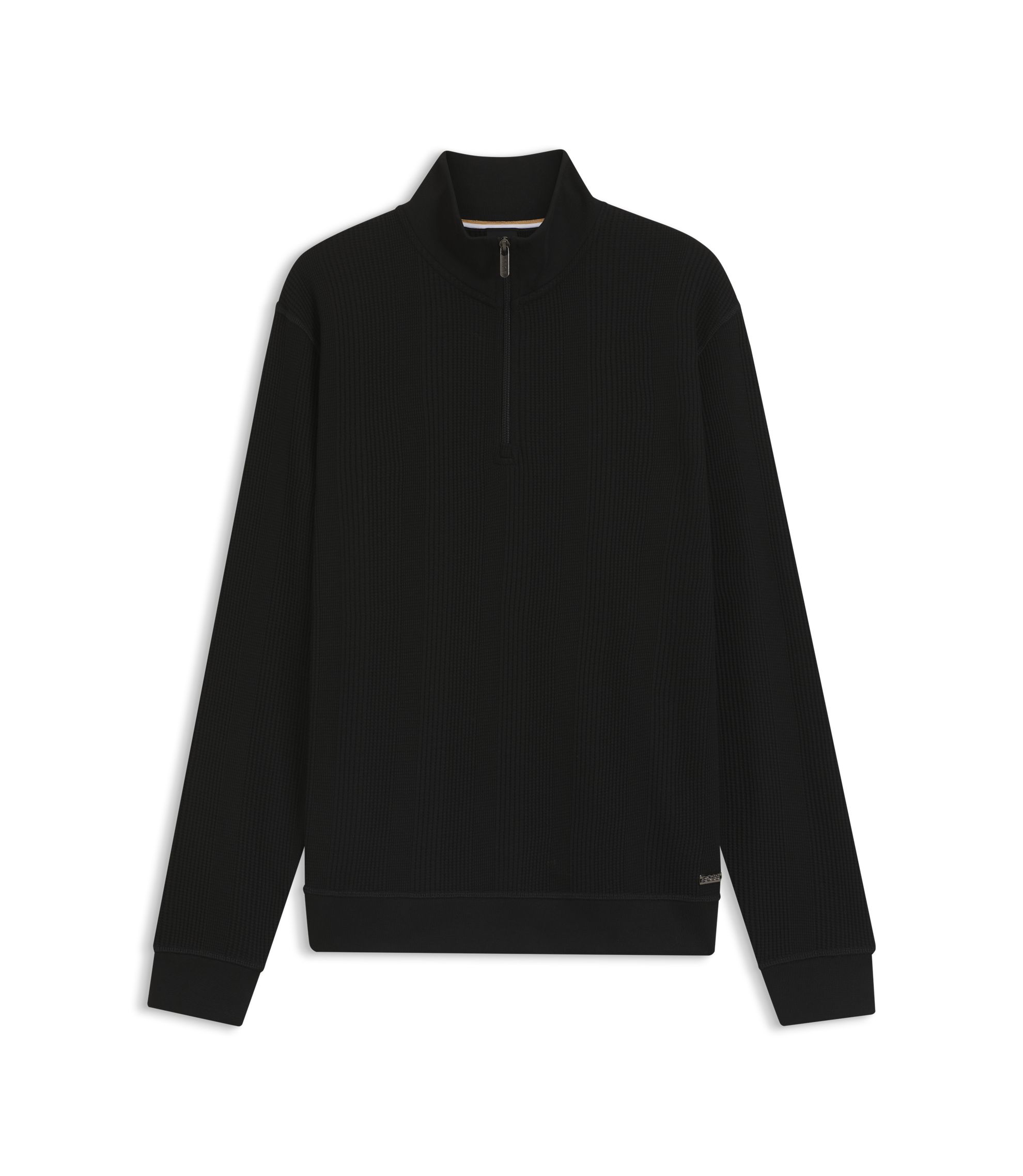 BOSS - Cotton-blend zipper-neck sweatshirt with waffle structure