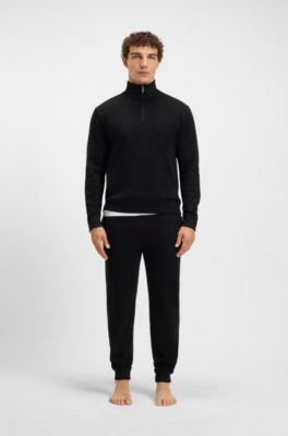 Sudadera con cuello con cremallera en algod&oacute;n con estructura de rejilla, Negro