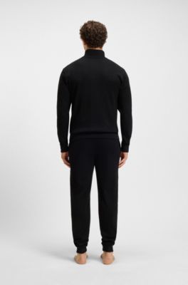 Sudadera con cuello con cremallera en algod&oacute;n con estructura de rejilla, Negro