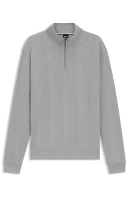 Sudadera con cuello con cremallera en algod&oacute;n con estructura de rejilla, Gris claro