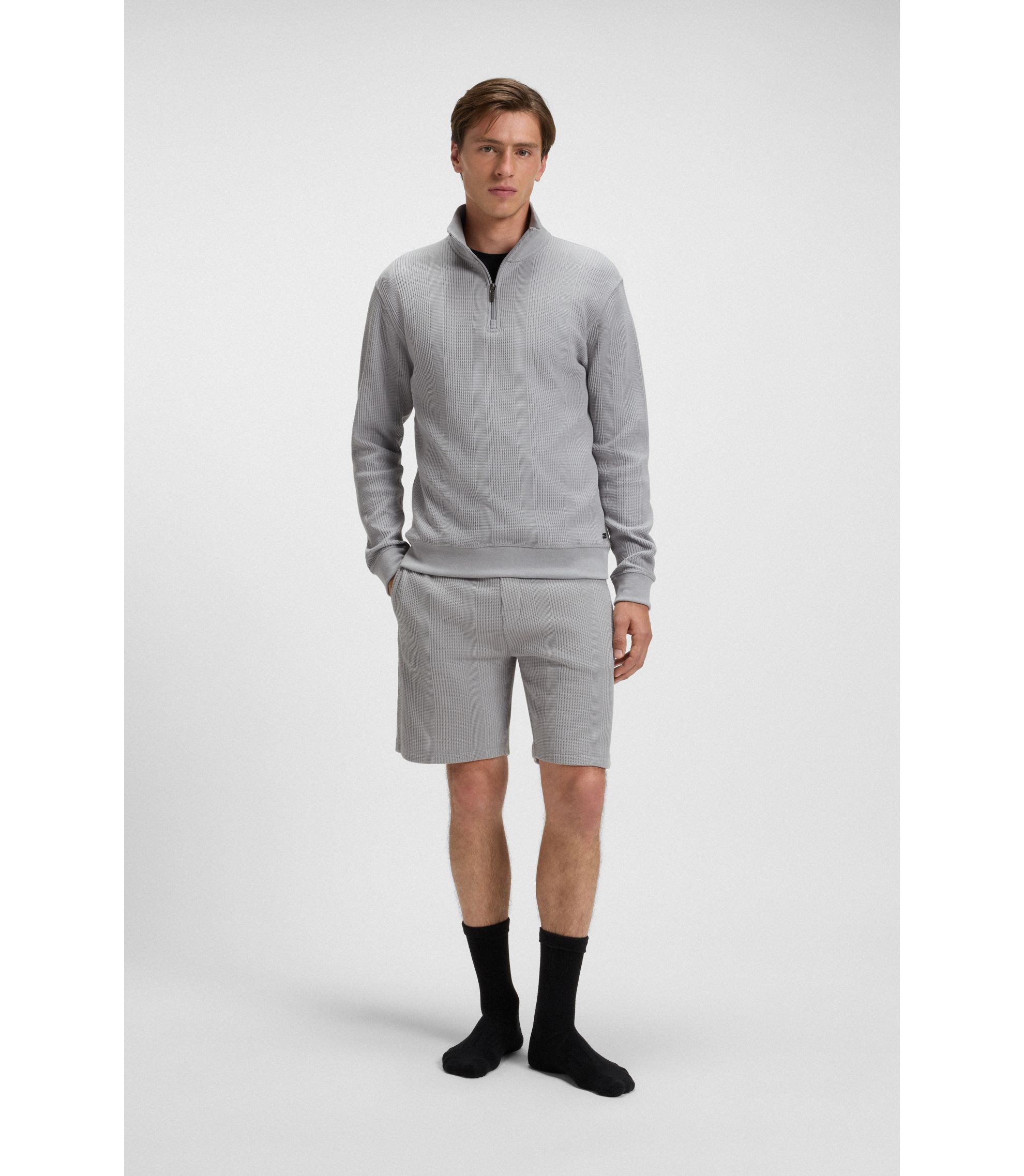 BOSS - Quarter-zip sweatshirt in a cotton blend - Light Grey
