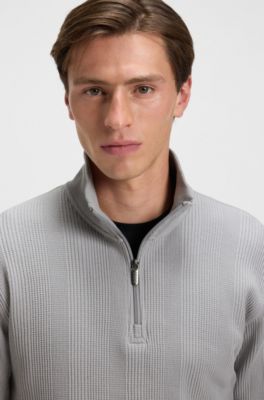 Sudadera con cuello con cremallera en algod&oacute;n con estructura de rejilla, Gris claro