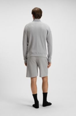 Sudadera con cuello con cremallera en algod&oacute;n con estructura de rejilla, Gris claro