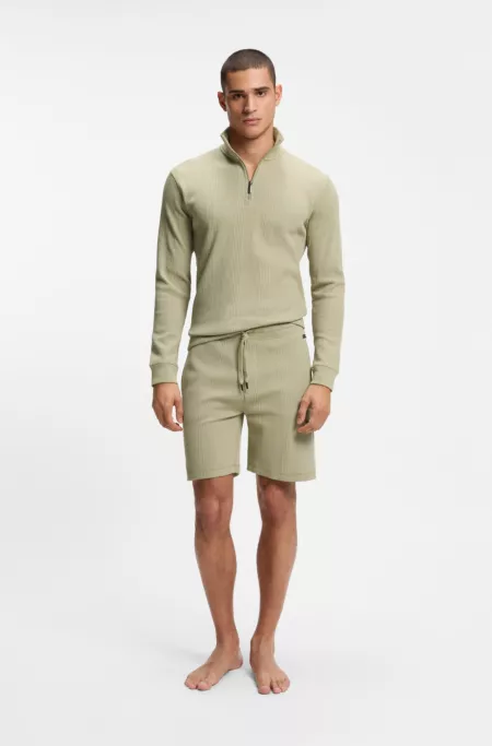Cotton-blend zipper-neck sweatshirt with waffle structure
