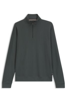 Sweat &agrave; encolure zipp&eacute;e en coton m&eacute;lang&eacute; &agrave; la structure gaufr&eacute;e, Chaux