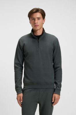 Sudadera con cuello con cremallera en algod&oacute;n con estructura de rejilla, Cal