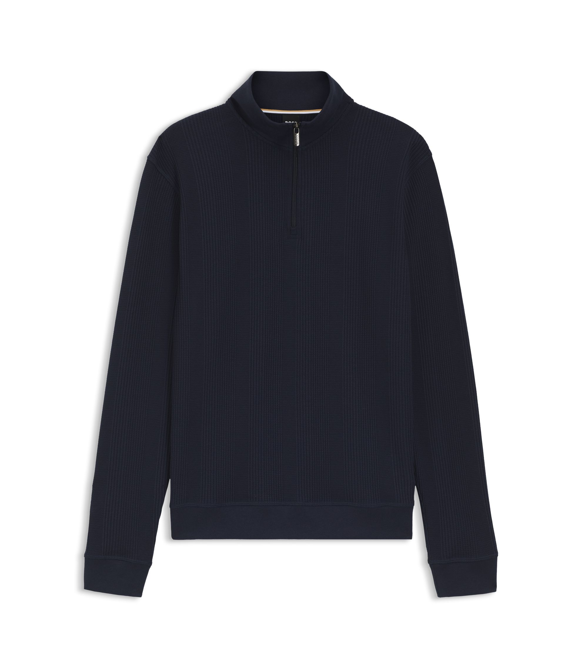 BOSS - Cotton-blend zipper-neck sweatshirt with waffle structure