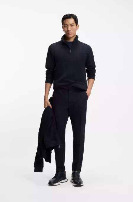 Cotton-blend zipper-neck sweatshirt with waffle structure