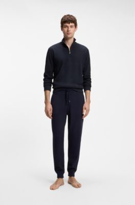 Cotton-blend zipper-neck sweatshirt with waffle structure, Dark Blue