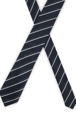Corbata de seda a rayas diagonales, Azul oscuro