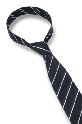 Diagonal-stripe tie in silk, Dark Blue
