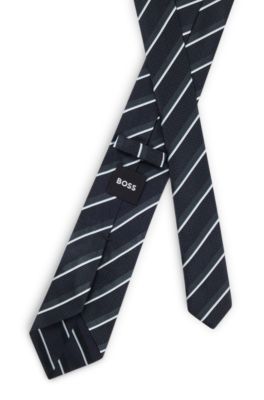 Diagonal-stripe tie in silk, Dark Blue