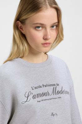 Sudadera de felpa de algod&oacute;n con estampado gr&aacute;fico parisino, Gris claro