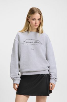 Parisian-artwork sweatshirt in cotton terry, Light Grey