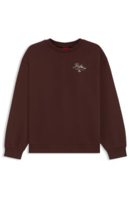 Sudadera de felpa de algod&oacute;n con estampado gr&aacute;fico parisino, Marr&oacute;n oscuro