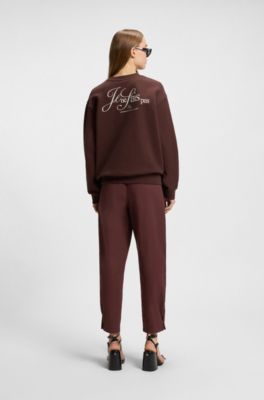 Sudadera de felpa de algod&oacute;n con estampado gr&aacute;fico parisino, Marr&oacute;n oscuro