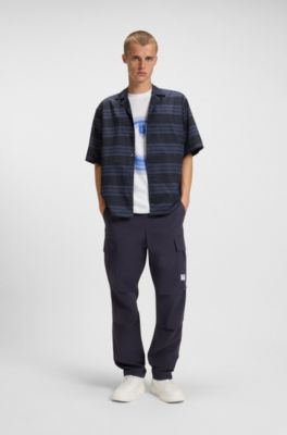 Pantalon coupe d&eacute;contract&eacute;e en tissu ripstop, Bleu fonc&eacute;