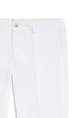 BOSS - Slim-fit trousers in cotton, silk and stretch - White