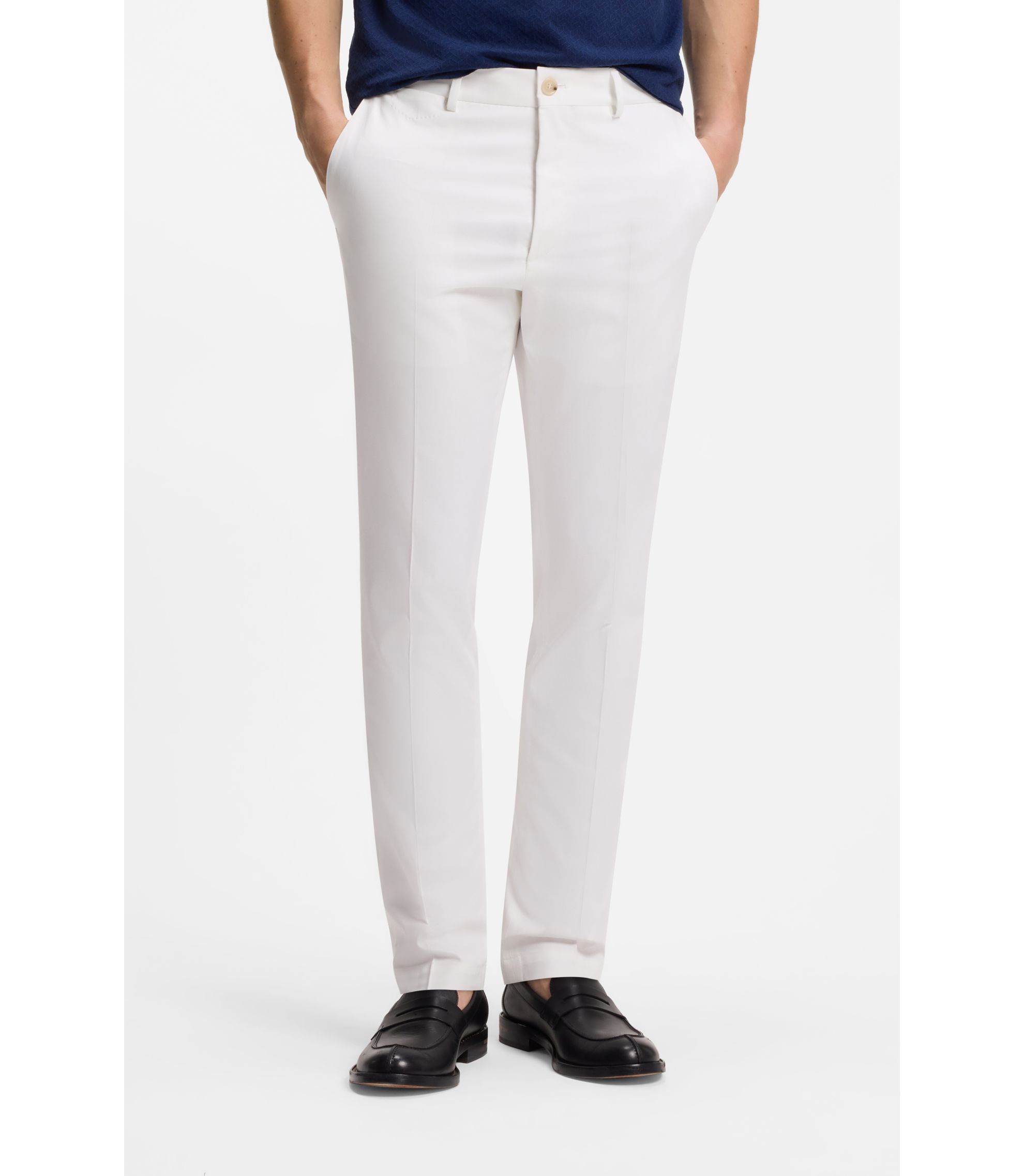 BOSS HUGO BOSS チノパン ホワイト サイズ50 BOSS - Slim-fit trousers in cotton, silk and stretch - White
