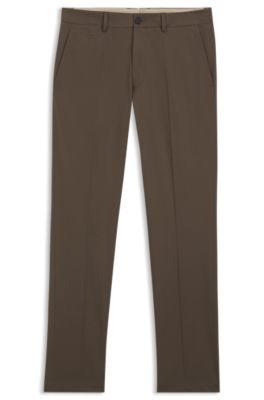 Pantalones slim fit de algod&oacute;n, seda y el&aacute;stico, Marr&oacute;n