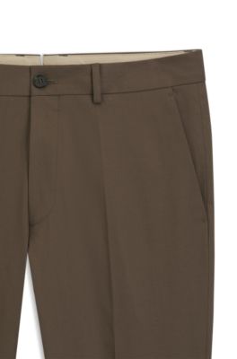 Pantalones slim fit de algod&oacute;n, seda y el&aacute;stico, Marr&oacute;n