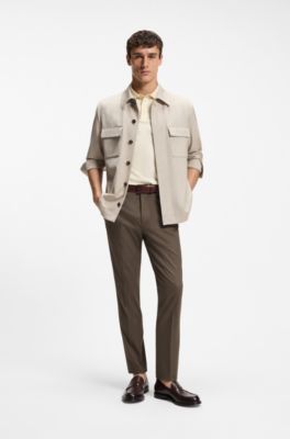 Pantalones slim fit de algod&oacute;n, seda y el&aacute;stico, Marr&oacute;n
