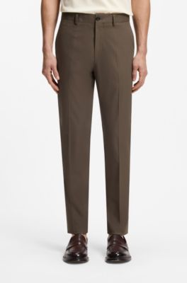 Pantalones slim fit de algod&oacute;n, seda y el&aacute;stico, Marr&oacute;n