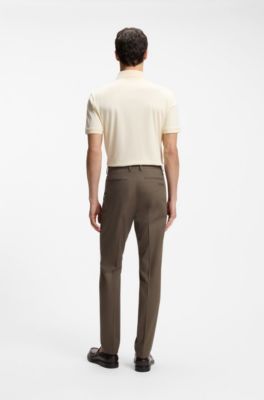 Pantalones slim fit de algod&oacute;n, seda y el&aacute;stico, Marr&oacute;n