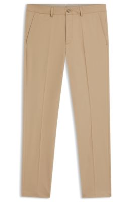 Pantalones slim fit de algod&oacute;n, seda y el&aacute;stico, Beige