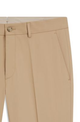 Slim-fit trousers in cotton, silk and stretch, Beige
