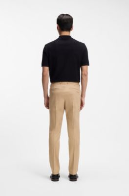 Slim-fit trousers in cotton, silk and stretch, Beige