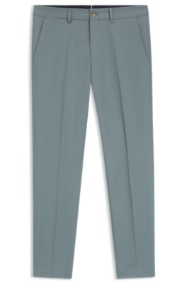 Slim-fit trousers in cotton, silk and stretch, Dark Green