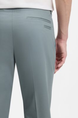 Slim-fit trousers in cotton, silk and stretch, Dark Green