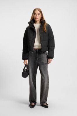 Water-repellent jacket with Happy HUGO badge, Black