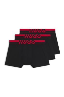 Paquete de tres calzoncillos con logos divididos en la cintura, Negro