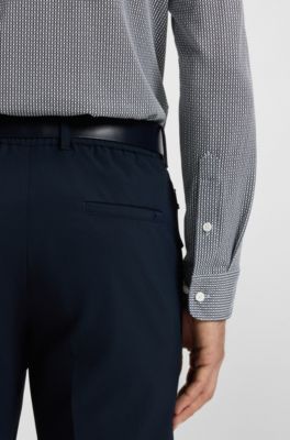 Patterned slim-fit shirt in flex-weave fabric, Dark Blue