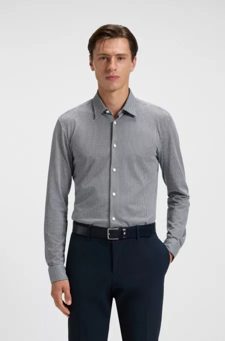 Patterned slim-fit shirt in flex-weave fabric